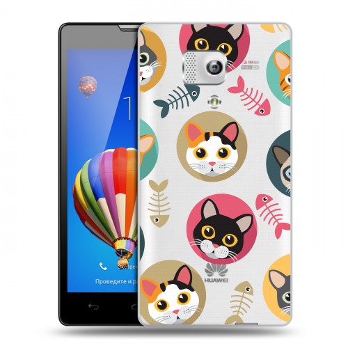 Полупрозрачный дизайнерский пластиковый чехол для Huawei Honor 3 Прозрачные кошки