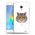 Полупрозрачный дизайнерский силиконовый чехол для  Meizu MX3 Прозрачные тигры