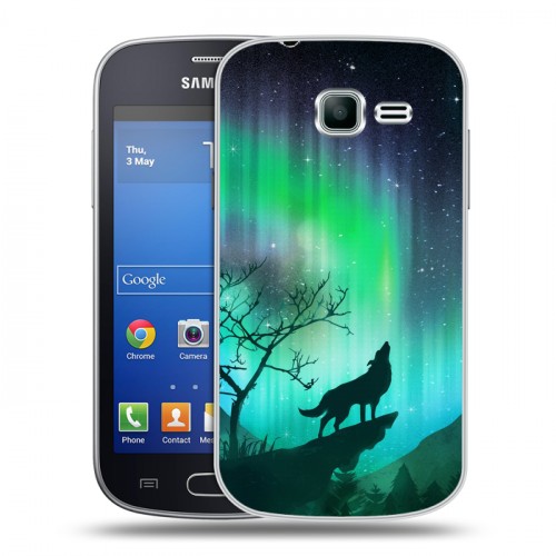 Дизайнерский пластиковый чехол для Samsung Galaxy Trend Lite Северное сияние и волк
