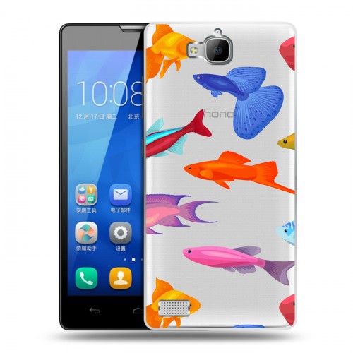 Полупрозрачный дизайнерский пластиковый чехол для Huawei Honor 3c Прозрачные рыбы