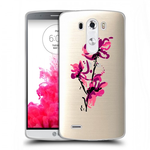 Полупрозрачный дизайнерский пластиковый чехол для LG G3 (Dual-LTE) Прозрачные цветочки