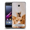 Дизайнерский силиконовый чехол для Sony Xperia E1 Собака и котенок