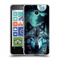 Дизайнерский пластиковый чехол для Nokia Lumia 630/635 Волк и луна