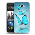 Дизайнерский пластиковый чехол для HTC Desire 516 Бабочки голубые