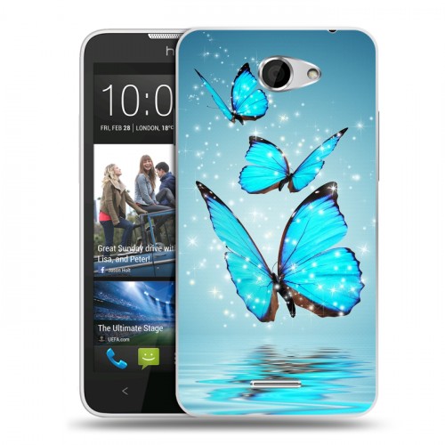 Дизайнерский пластиковый чехол для HTC Desire 516 Бабочки голубые