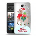 Полупрозрачный дизайнерский пластиковый чехол для HTC Desire 516 Новый год