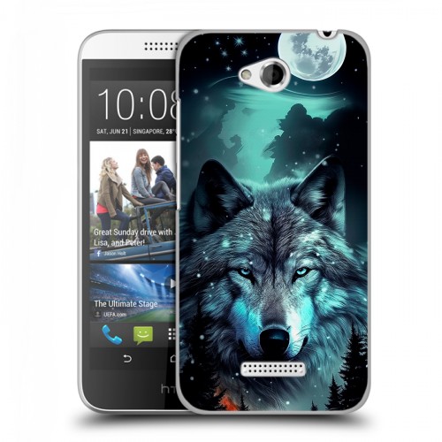 Дизайнерский пластиковый чехол для HTC Desire 616 Волк и луна