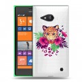 Полупрозрачный дизайнерский пластиковый чехол для Nokia Lumia 730/735 Прозрачные леопарды
