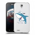 Полупрозрачный дизайнерский пластиковый чехол для Lenovo A859 Ideaphone Прозрачные акулы