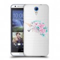 Полупрозрачный дизайнерский пластиковый чехол для HTC Desire 620 Прозрачные цветочки