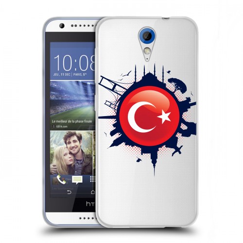Полупрозрачный дизайнерский пластиковый чехол для HTC Desire 620 Флаг Турции