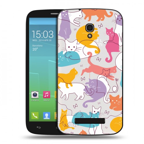 Полупрозрачный дизайнерский пластиковый чехол для Alcatel One Touch Pop S9 Прозрачные кошки