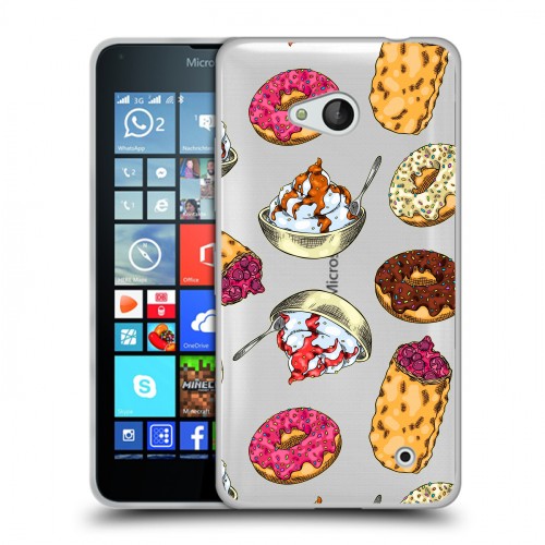 Полупрозрачный дизайнерский пластиковый чехол для Microsoft Lumia 640 Прозрачные пончики