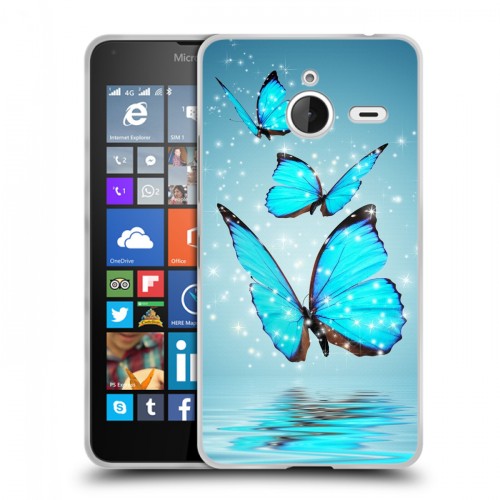 Дизайнерский пластиковый чехол для Microsoft Lumia 640 XL Бабочки голубые