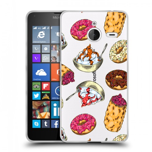 Полупрозрачный дизайнерский пластиковый чехол для Microsoft Lumia 640 XL Прозрачные пончики