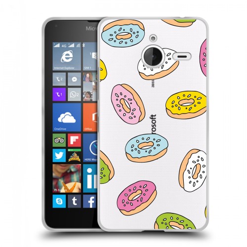 Полупрозрачный дизайнерский пластиковый чехол для Microsoft Lumia 640 XL Прозрачные пончики