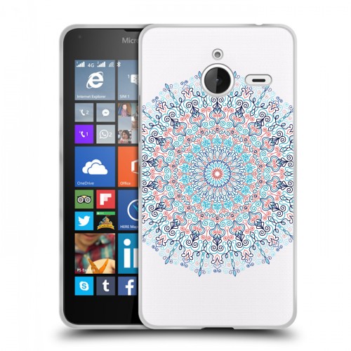 Полупрозрачный дизайнерский пластиковый чехол для Microsoft Lumia 640 XL Голубые мандалы