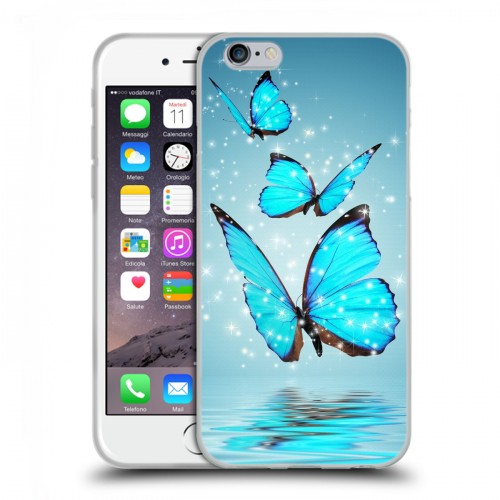 Дизайнерский пластиковый чехол для Iphone 6/6s Бабочки голубые
