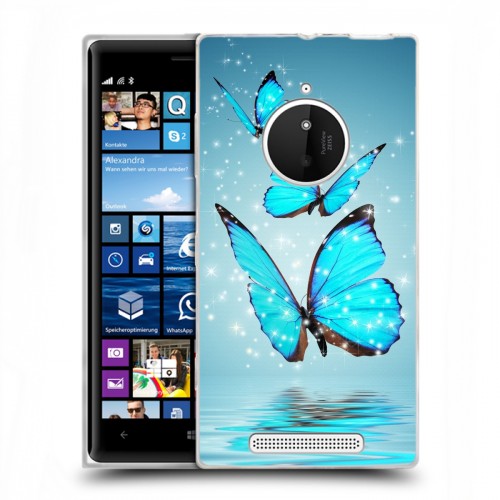 Дизайнерский пластиковый чехол для Nokia Lumia 830 Бабочки голубые