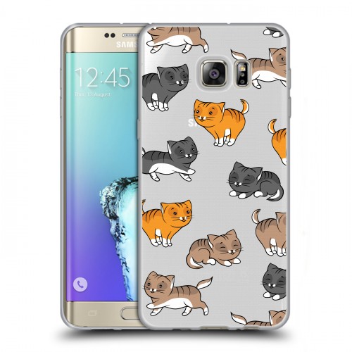 Полупрозрачный дизайнерский пластиковый чехол для Samsung Galaxy S6 Edge Plus Прозрачные котята