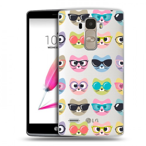 Полупрозрачный дизайнерский пластиковый чехол для LG G4 Stylus Прозрачные кошки