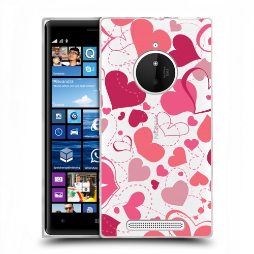 Полупрозрачный дизайнерский пластиковый чехол для Nokia Lumia 830 Прозрачные сердца