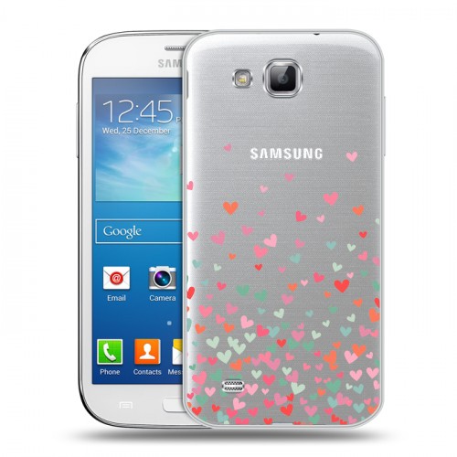 Полупрозрачный дизайнерский пластиковый чехол для Samsung Galaxy Premier Прозрачные сердечки