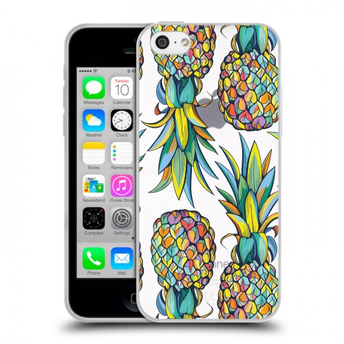 Полупрозрачный дизайнерский пластиковый чехол для Iphone 5c Прозрачные ананасы