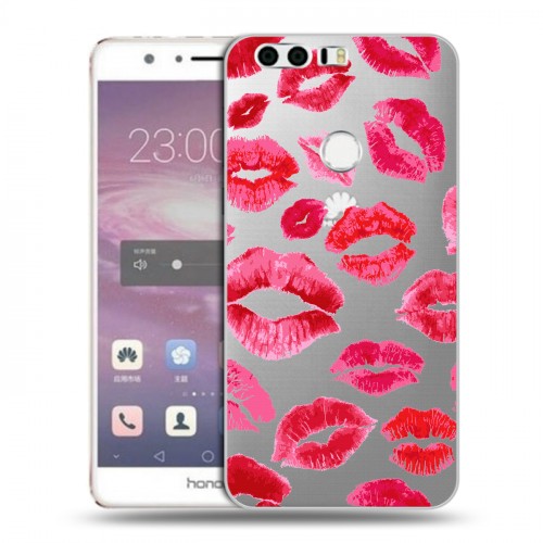 Полупрозрачный дизайнерский пластиковый чехол для Huawei Honor 8 Прозрачные поцелуи