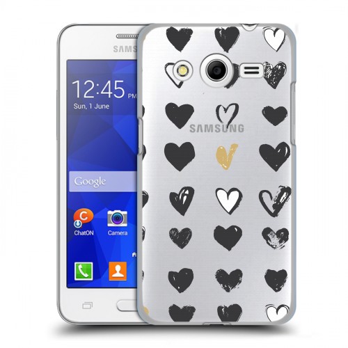Полупрозрачный дизайнерский пластиковый чехол для Samsung Galaxy Core 2 Стильные сердца