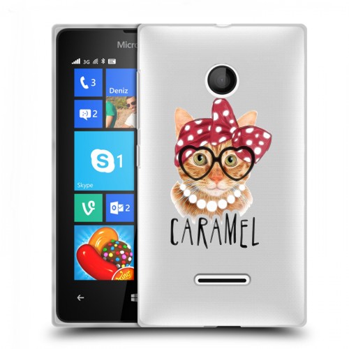 Полупрозрачный дизайнерский пластиковый чехол для Microsoft Lumia 435 Прозрачные кошки