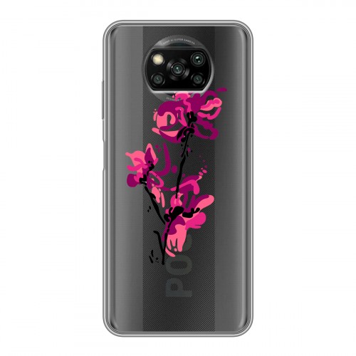 Полупрозрачный дизайнерский силиконовый с усиленными углами чехол для Xiaomi Poco X3 Прозрачные цветочки