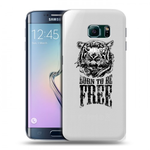 Полупрозрачный дизайнерский пластиковый чехол для Samsung Galaxy S6 Edge Прозрачные тигры