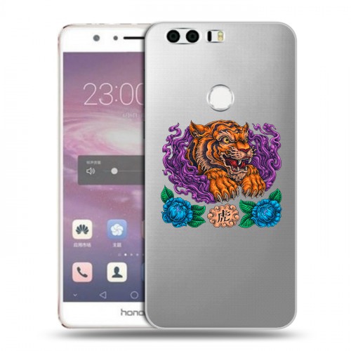 Полупрозрачный дизайнерский пластиковый чехол для Huawei Honor 8 Прозрачный тигр