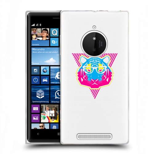 Полупрозрачный дизайнерский пластиковый чехол для Nokia Lumia 830 Прозрачный тигр