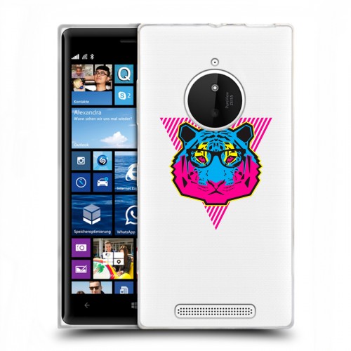 Полупрозрачный дизайнерский пластиковый чехол для Nokia Lumia 830 Прозрачный тигр