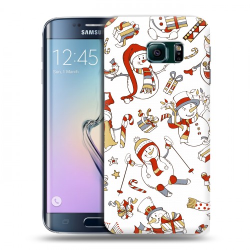 Дизайнерский пластиковый чехол для Samsung Galaxy S6 Edge новогодний паттерн