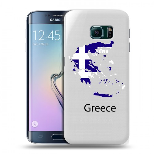 Полупрозрачный дизайнерский пластиковый чехол для Samsung Galaxy S6 Edge флаг греции