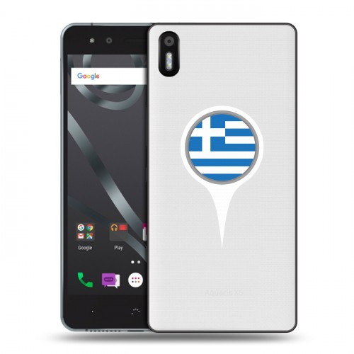 Полупрозрачный дизайнерский пластиковый чехол для BQ Aquaris X5 флаг греции
