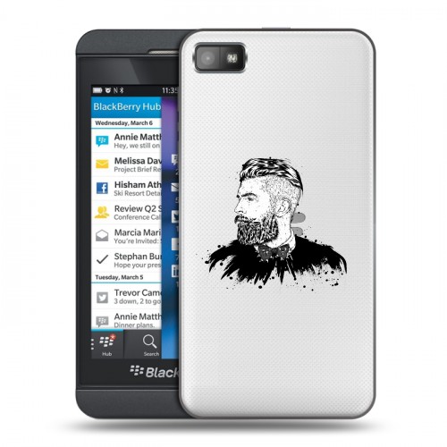 Полупрозрачный дизайнерский пластиковый чехол для BlackBerry Z10 Прозрачный брутальный мужчина