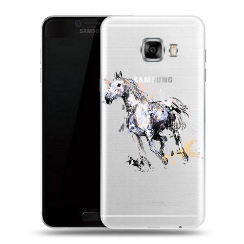 Полупрозрачный дизайнерский пластиковый чехол для Samsung Galaxy C5 Прозрачные лошади и единороги 