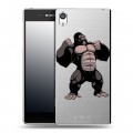Полупрозрачный дизайнерский пластиковый чехол для Sony Xperia E5 Прозрачные обезьяны