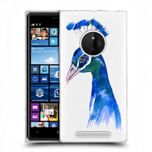 Полупрозрачный дизайнерский пластиковый чехол для Nokia Lumia 830 Прозрачные павлины