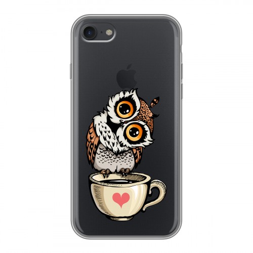 Полупрозрачный дизайнерский силиконовый чехол для Iphone 7 Сова и кофе