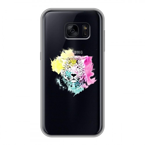 Дизайнерский силиконовый чехол для Samsung Galaxy S7 Edge Прозрачные леопарды