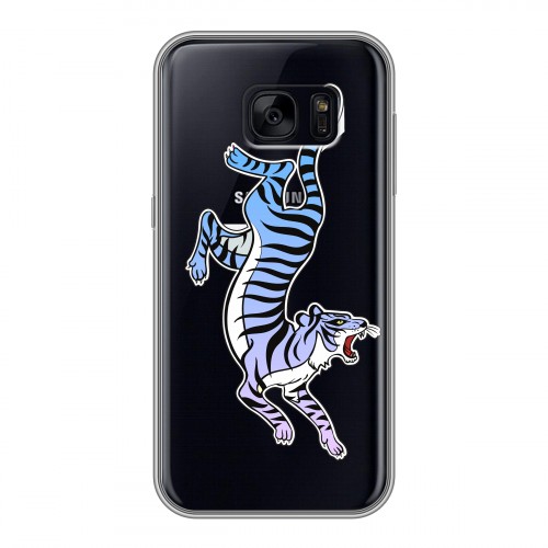 Дизайнерский силиконовый чехол для Samsung Galaxy S7 Edge Прозрачные леопарды