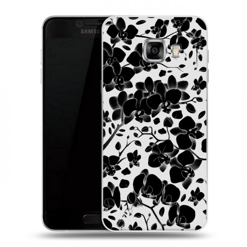 Дизайнерский пластиковый чехол для Samsung Galaxy C5 Черно-белые цветы