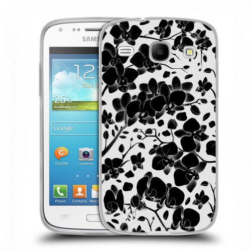 Дизайнерский пластиковый чехол для Samsung Galaxy Core Черно-белые цветы