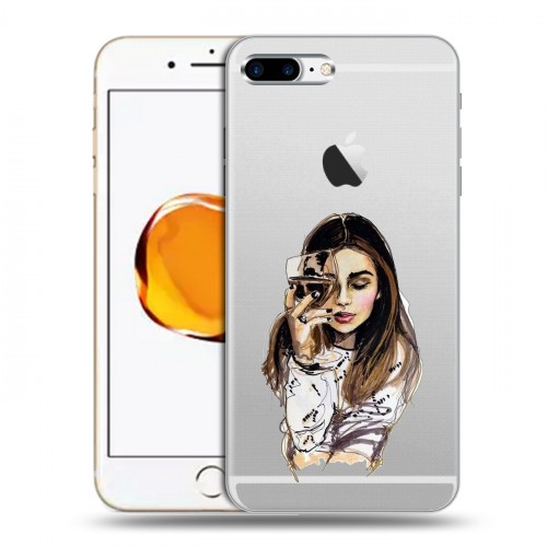 Полупрозрачный дизайнерский силиконовый чехол для Iphone 7 Plus / 8 Plus Девушка и бокал
