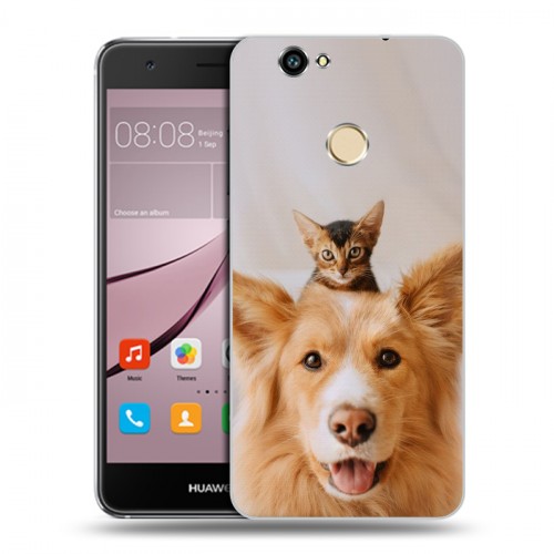 Дизайнерский силиконовый с усиленными углами чехол для Huawei Nova Собака и котенок